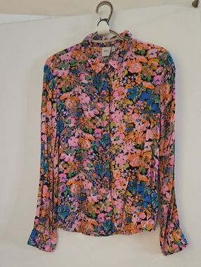 ICHI Floral Button-Down Blouse in Pink Multi